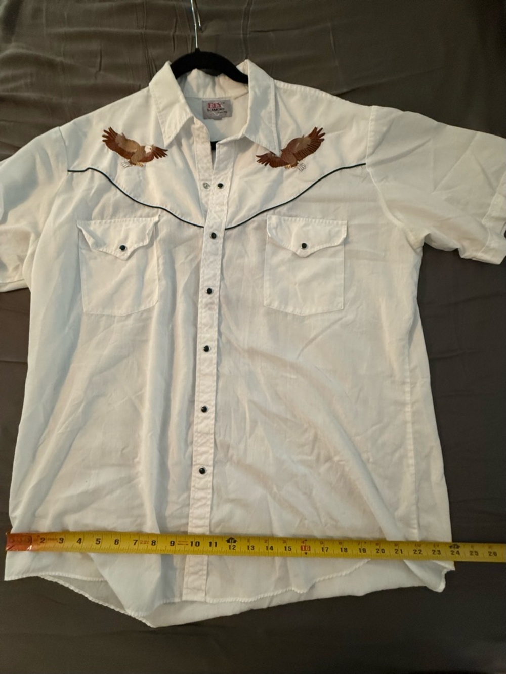 Ely diamond Shirt Men XL White Western Pearl Snap Eagle Embroidered Piped Yoke - Picture 3 of 5